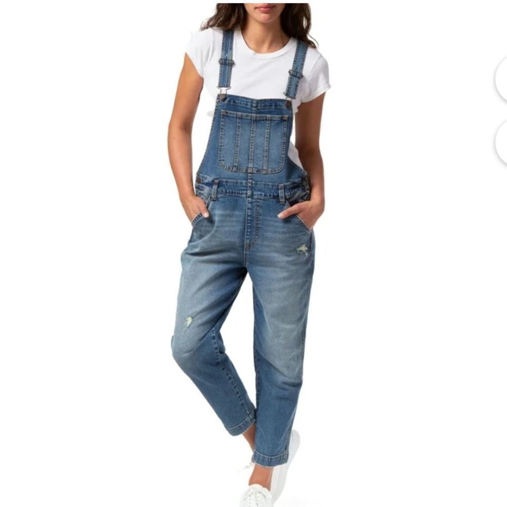 Jordache Denim Overalls Blue Distressed Adjustable Straps Size L Y2K Streetwear